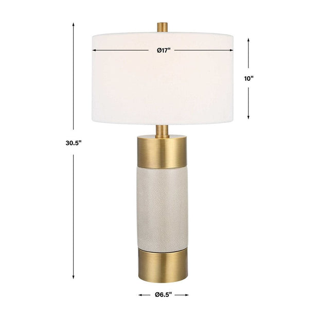 Uttermost Adelia Ivory Crackle Glaze Ceramic and Brushed Brass Table Lamp With Drum Shade