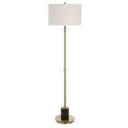 Uttermost Guard Antiqued Brass Iron Floor Lamp With White Linen Shade