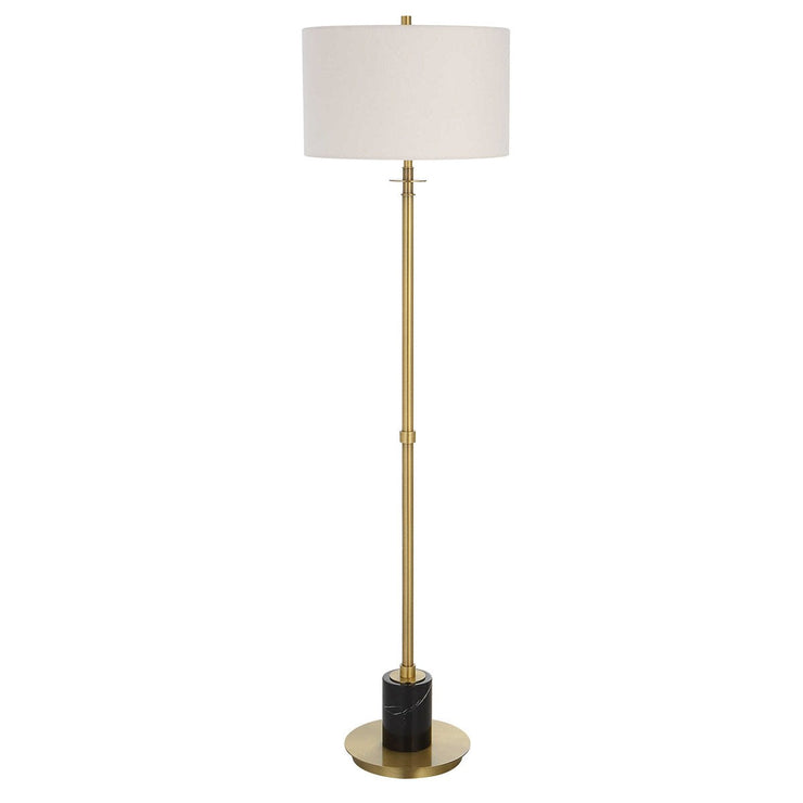 Uttermost Guard Antiqued Brass Iron Floor Lamp With White Linen Shade