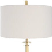 Uttermost Guard Antiqued Brass Iron Floor Lamp With White Linen Shade