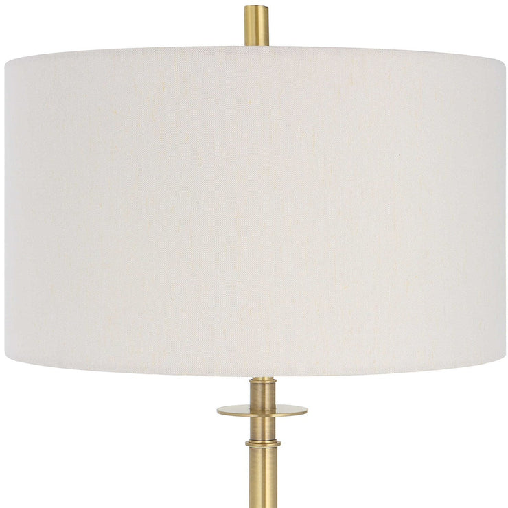 Uttermost Guard Antiqued Brass Iron Floor Lamp With White Linen Shade