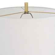 Uttermost Guard Antiqued Brass Iron Floor Lamp With White Linen Shade
