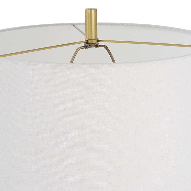 Uttermost Guard Antiqued Brass Iron Floor Lamp With White Linen Shade