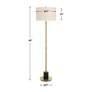 Uttermost Guard Antiqued Brass Iron Floor Lamp With White Linen Shade