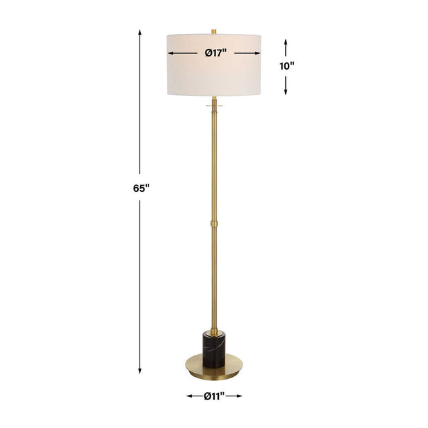 Uttermost Guard Antiqued Brass Iron Floor Lamp With White Linen Shade