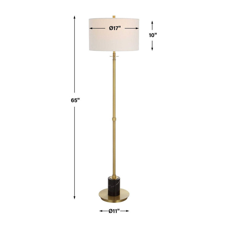 Uttermost Guard Antiqued Brass Iron Floor Lamp With White Linen Shade