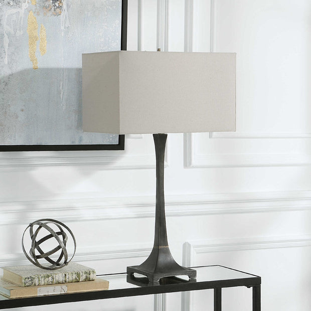 Uttermost Reydan Black Iron Table Lamp With Off-White Shade