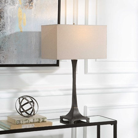 Uttermost Reydan Black Iron Table Lamp With Off-White Shade