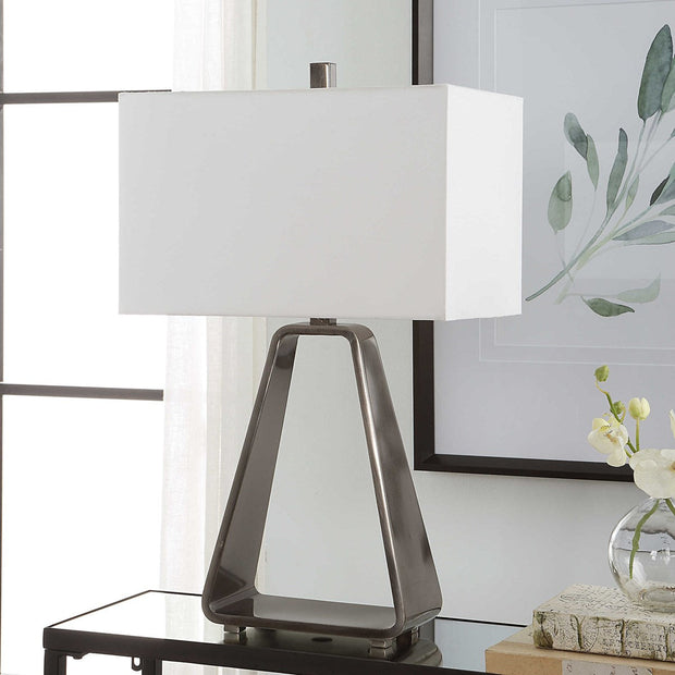 Uttermost Halo Antiqued Nickel Contemporary Table Lamp With White Shade