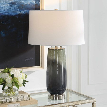 Uttermost Campa Green and Gray Blue Ombré Ceramic Table Lamp With White Shade