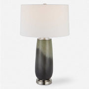 Uttermost Campa Green and Gray Blue Ombré Ceramic Table Lamp With White Shade