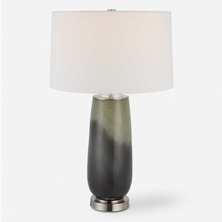 Uttermost Campa Green and Gray Blue Ombré Ceramic Table Lamp With White Shade
