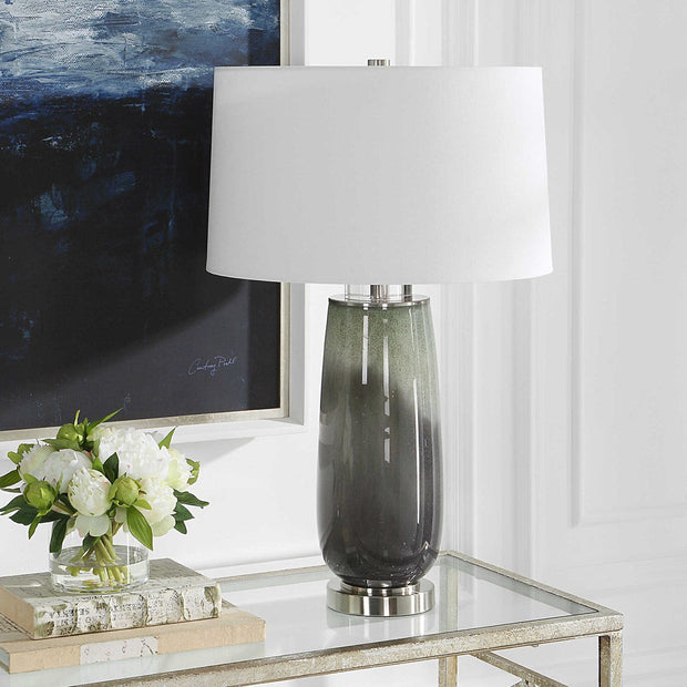 Uttermost Campa Green and Gray Blue Ombré Ceramic Table Lamp With White Shade