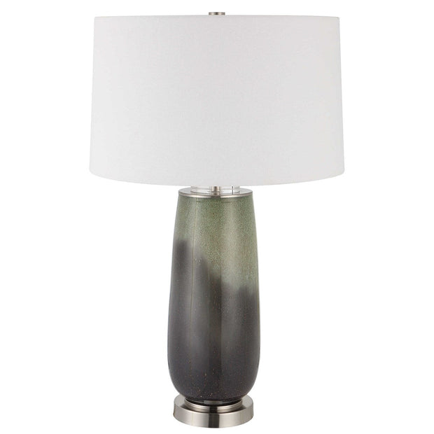 Uttermost Campa Green and Gray Blue Ombré Ceramic Table Lamp With White Shade