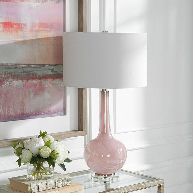 Uttermost Rosa Blush Pink Glass Table Lamp With White Shade