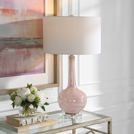 Uttermost Rosa Blush Pink Glass Table Lamp With White Shade