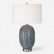 Uttermost Caralina Blue Green Glazed Textured Ceramic Table Lamp With White Linen Shade