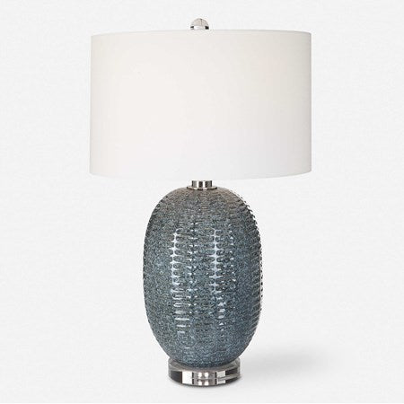 Uttermost Caralina Blue Green Glazed Textured Ceramic Table Lamp With White Linen Shade
