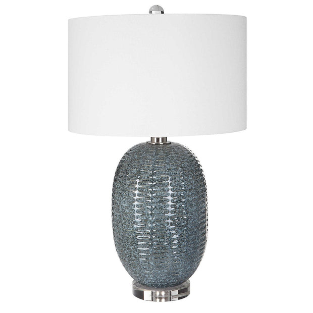 Uttermost Caralina Blue Green Glazed Textured Ceramic Table Lamp With White Linen Shade