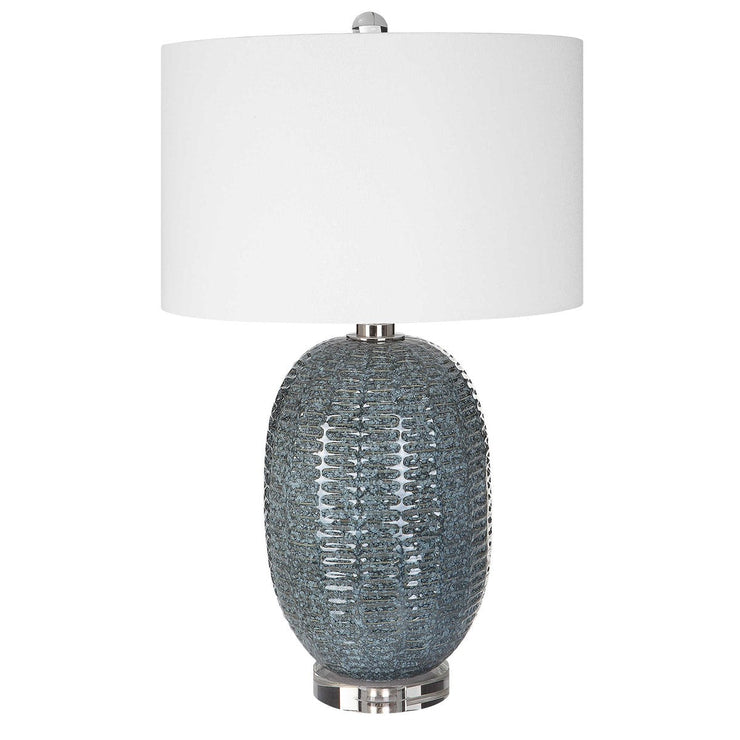 Uttermost Caralina Blue Green Glazed Textured Ceramic Table Lamp With White Linen Shade
