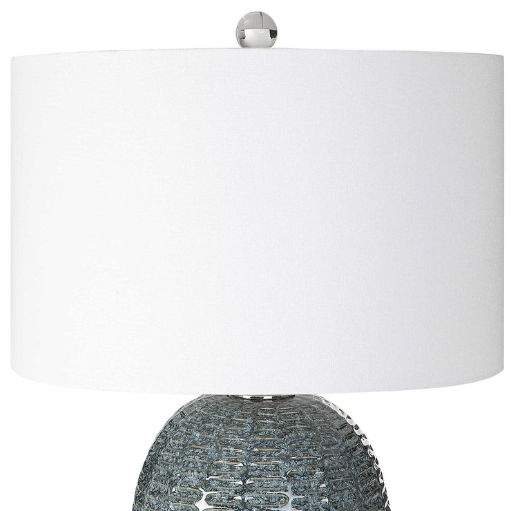 Uttermost Caralina Blue Green Glazed Textured Ceramic Table Lamp With White Linen Shade