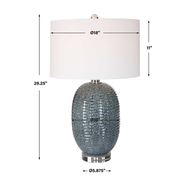 Uttermost Caralina Blue Green Glazed Textured Ceramic Table Lamp With White Linen Shade