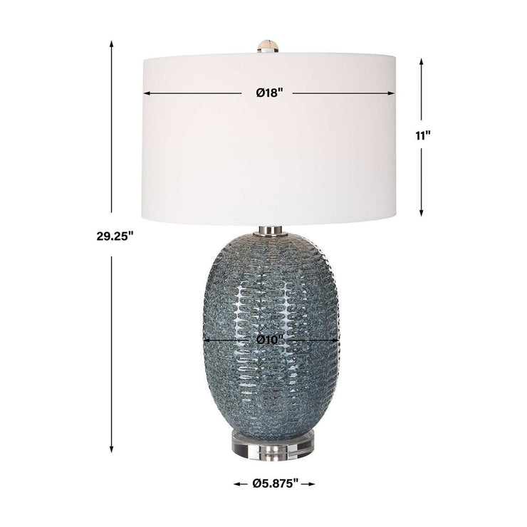 Uttermost Caralina Blue Green Glazed Textured Ceramic Table Lamp With White Linen Shade