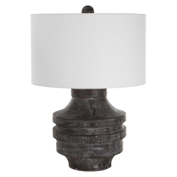 Uttermost Timber Carved Black Wood Table Lamp With White Shade