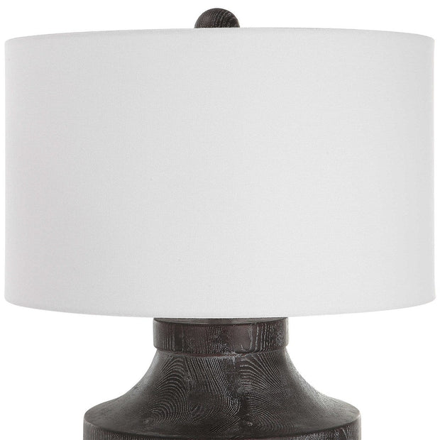 Uttermost Timber Carved Black Wood Table Lamp With White Shade