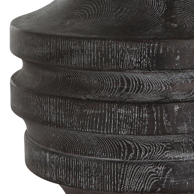 Uttermost Timber Carved Black Wood Table Lamp With White Shade