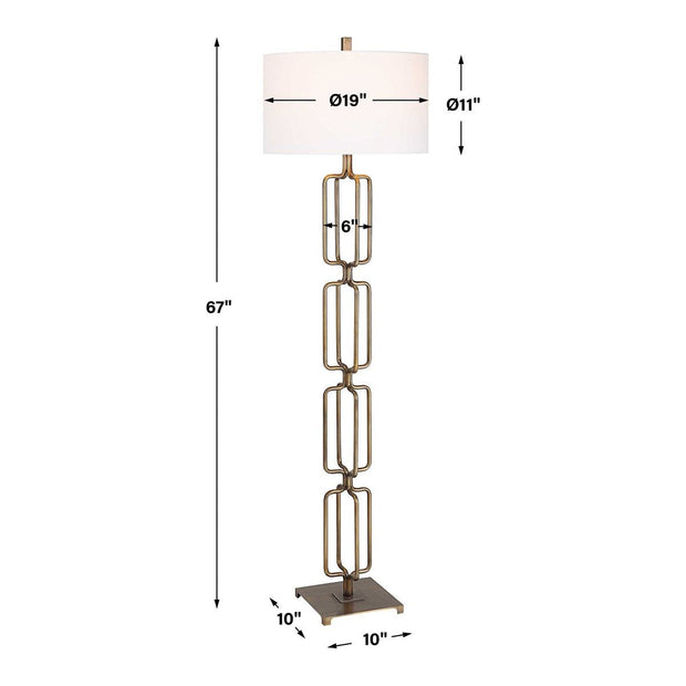 Uttermost Link Brushed Gold Iron Floor Lamp With White Linen Shade