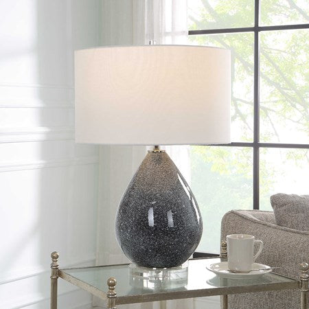 Uttermost Nebula Black and White Speckled Glazed Ceramic Table Lamp With White Shade