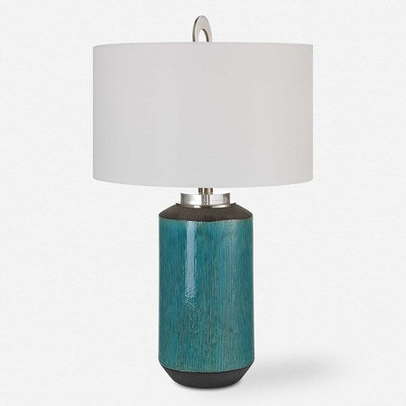 Uttermost Maui Aqua Blue Ceramic Table Lamp With Linen Shade