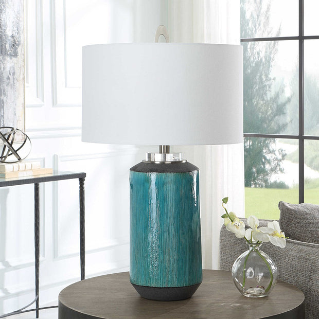 Uttermost Maui Aqua Blue Ceramic Table Lamp With Linen Shade
