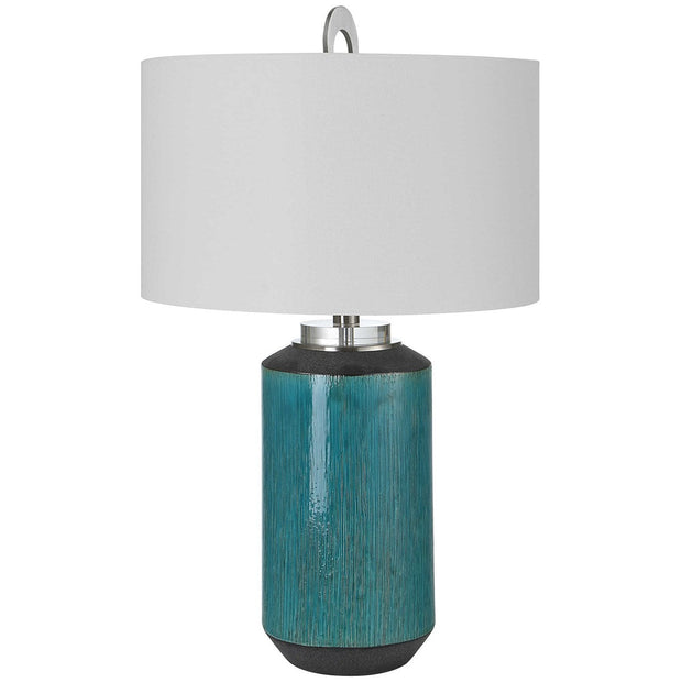 Uttermost Maui Aqua Blue Ceramic Table Lamp With Linen Shade