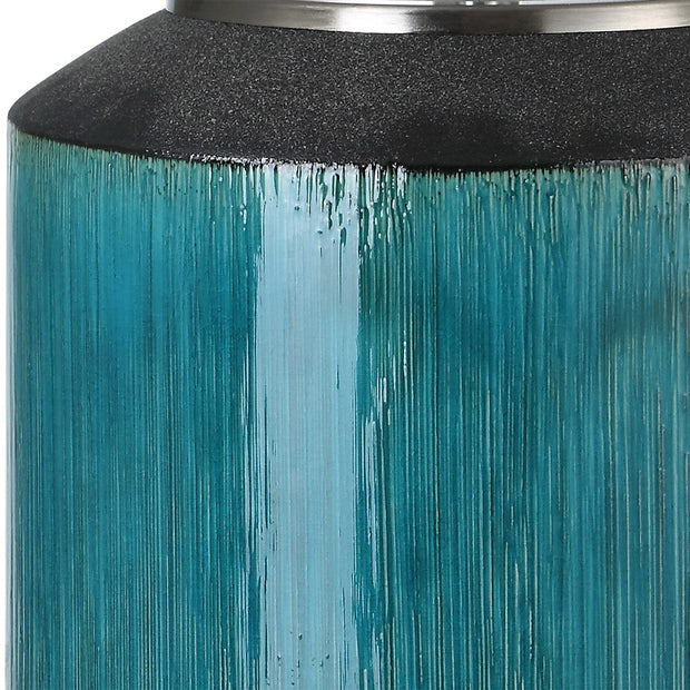 Uttermost Maui Aqua Blue Ceramic Table Lamp With Linen Shade