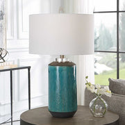 Uttermost Maui Aqua Blue Ceramic Table Lamp With Linen Shade