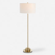 Uttermost Prominence Brushed Brass Floor Lamp With Linen Shade
