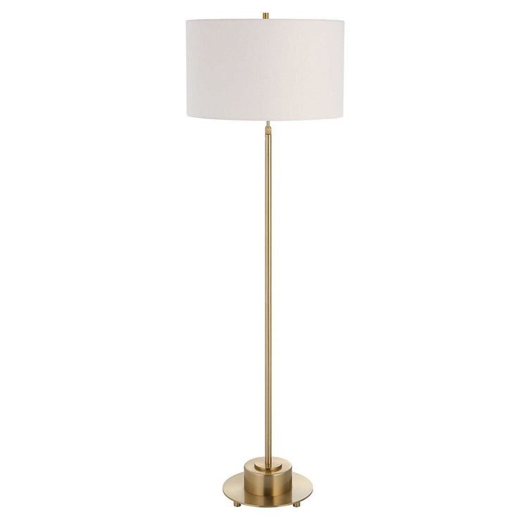 Uttermost Prominence Brushed Brass Floor Lamp With Linen Shade
