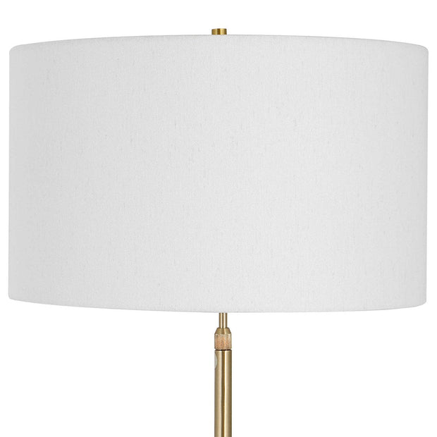 Uttermost Prominence Brushed Brass Floor Lamp With Linen Shade