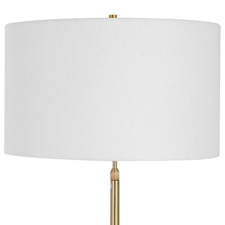 Uttermost Prominence Brushed Brass Floor Lamp With Linen Shade