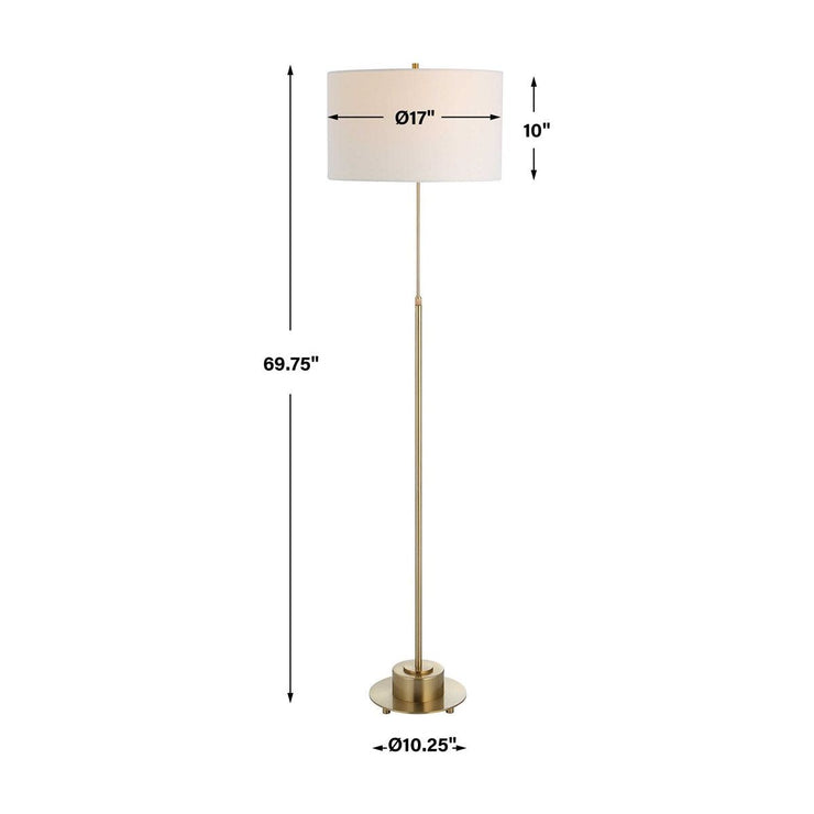 Uttermost Prominence Brushed Brass Floor Lamp With Linen Shade