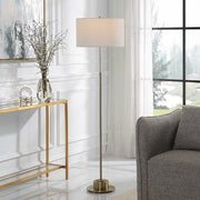 Uttermost Prominence Brushed Brass Floor Lamp With Linen Shade
