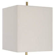 Uttermost Escort Brushed Brass and White Marble Buffet Lamp With Linen Shade