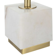 Uttermost Escort Brushed Brass and White Marble Buffet Lamp With Linen Shade