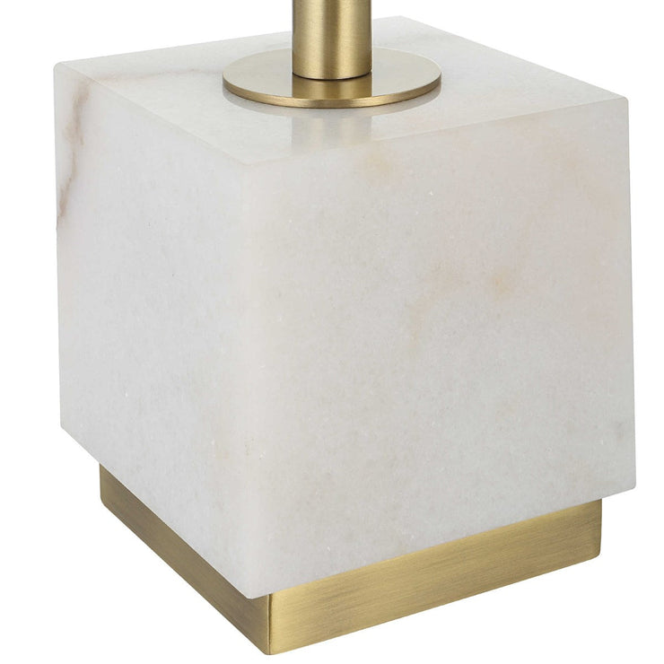 Uttermost Escort Brushed Brass and White Marble Buffet Lamp With Linen Shade