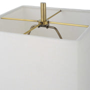 Uttermost Escort Brushed Brass and White Marble Buffet Lamp With Linen Shade