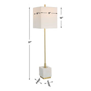 Uttermost Escort Brushed Brass and White Marble Buffet Lamp With Linen Shade