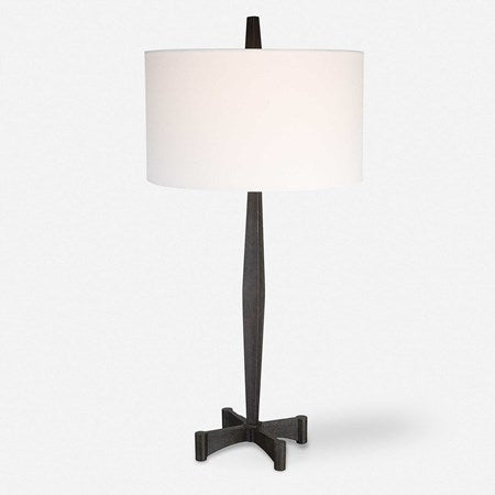 Uttermost Counteract Aged Black Iron Table Lamp With White Linen Shade