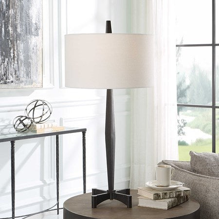 Uttermost Counteract Aged Black Iron Table Lamp With White Linen Shade